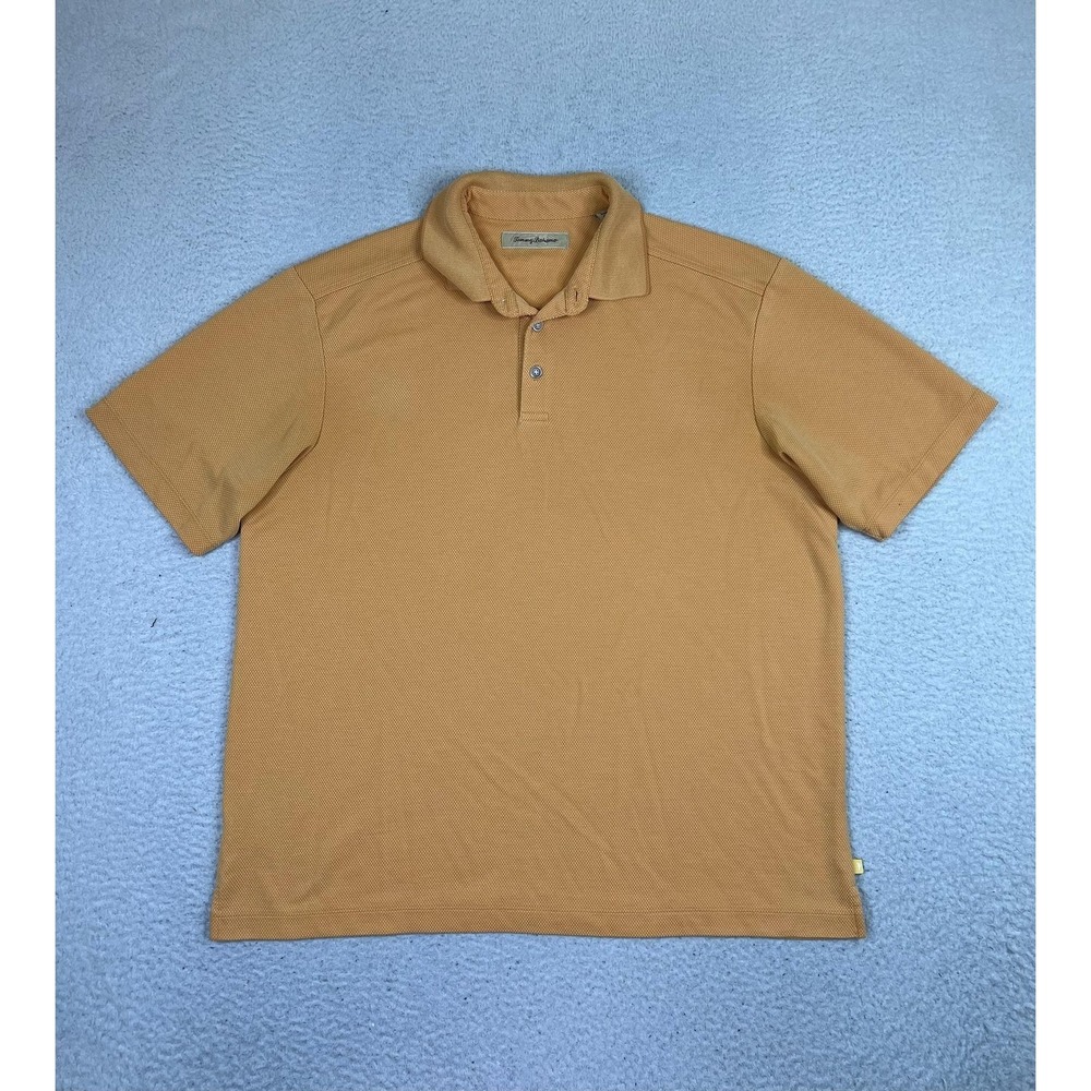 Tommy Bahama Polo Shirt Mens Large Tan Modal Blend Pique Textured Short Sleeve